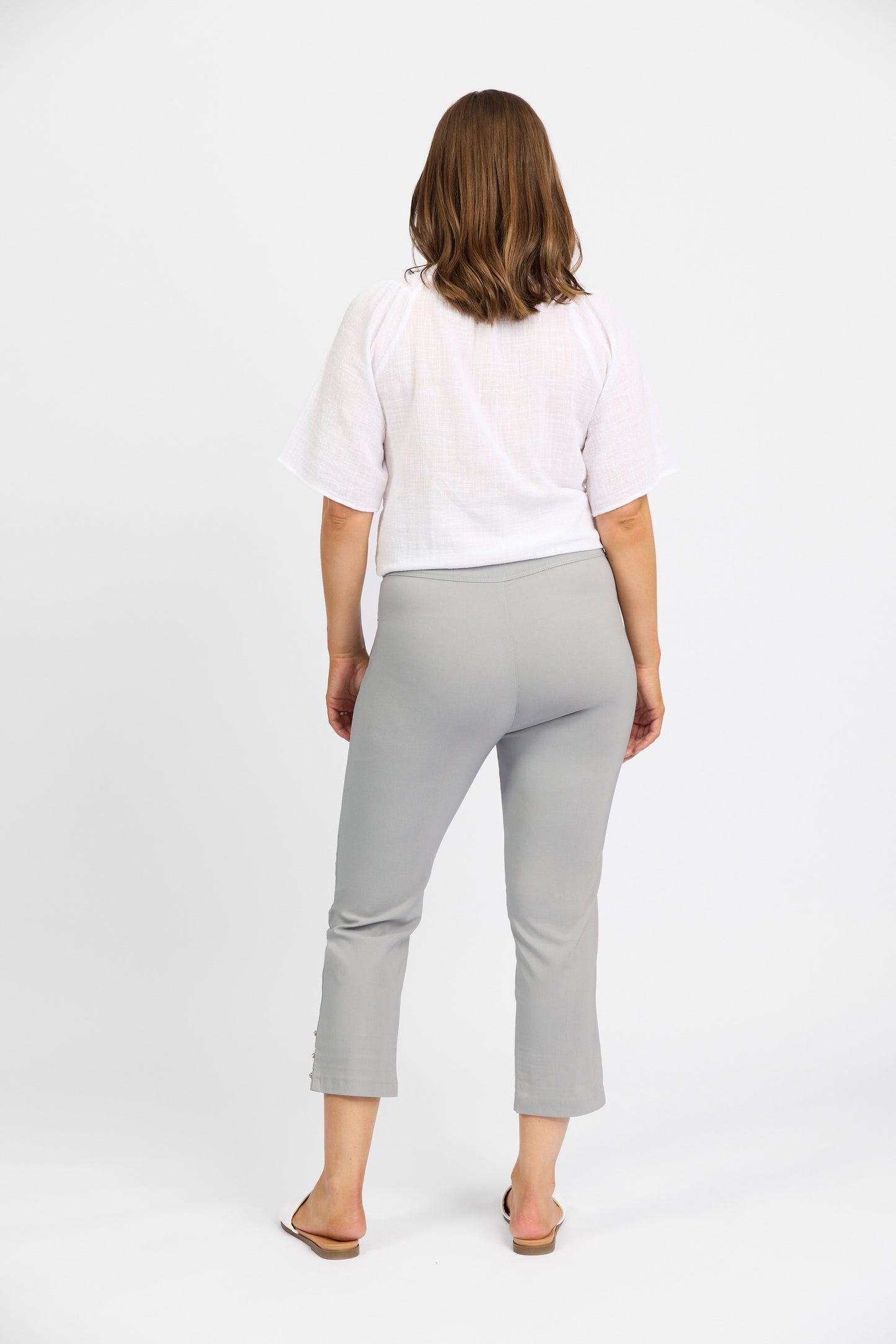 Mercy Crop Pant with Diamantes in Faille - Silver