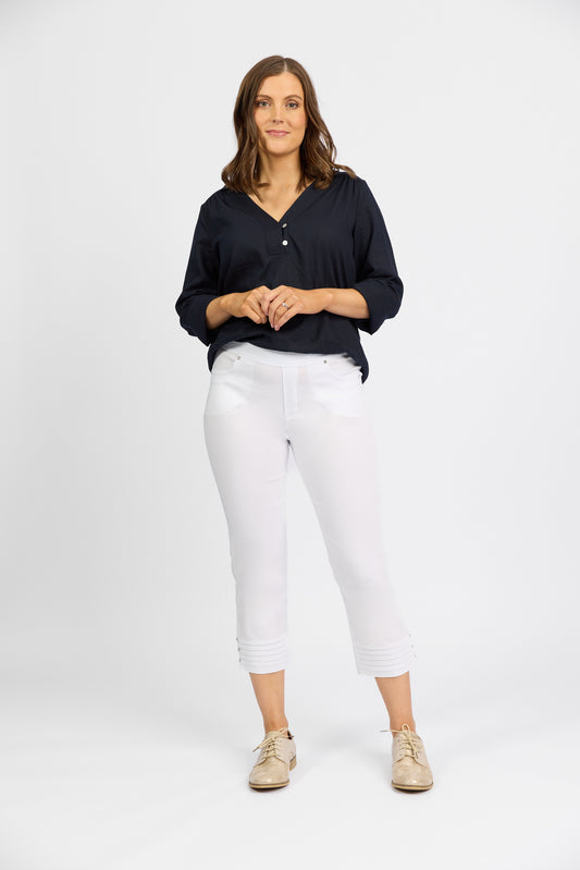 Mercy Crop Pant with Diamantes in Faille - White