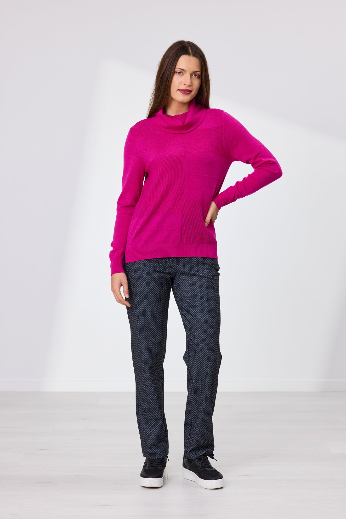 Ollie Roll Neck Merino Jumper - Magenta