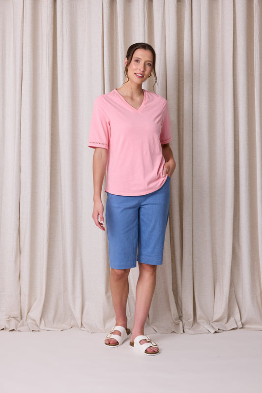 Chase Cotton V Neck Tee - Soft Pink - Due Aug/Sept