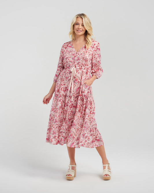 Lisa Dress - Pink Drawing - 100% Cotton - Now $40