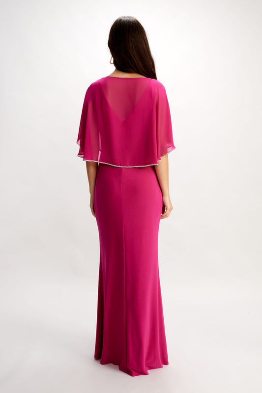 Long Metallic Trim Dress Magenta
