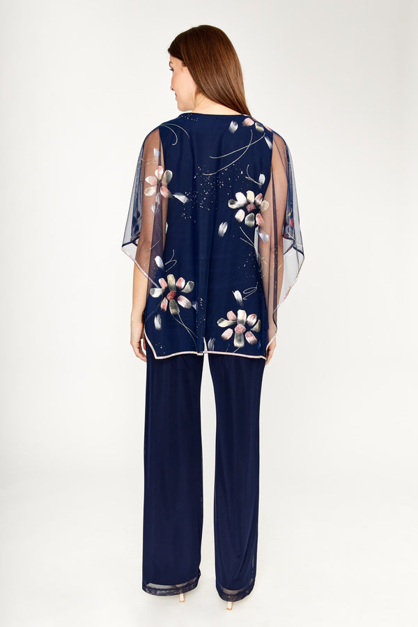 Mesh Overlay Evening Pant Navy