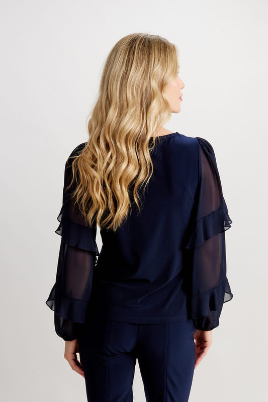 Sheer Sleeve Rhinestone Trim Top 50% Off