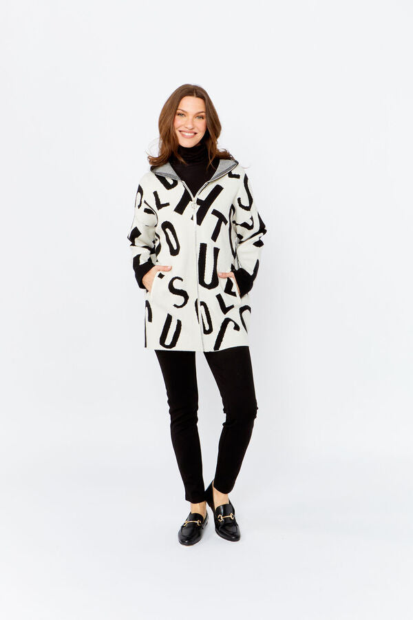 Frank Lyman Thigh length Coat 243505 Off White Black Penelope s of Otaki