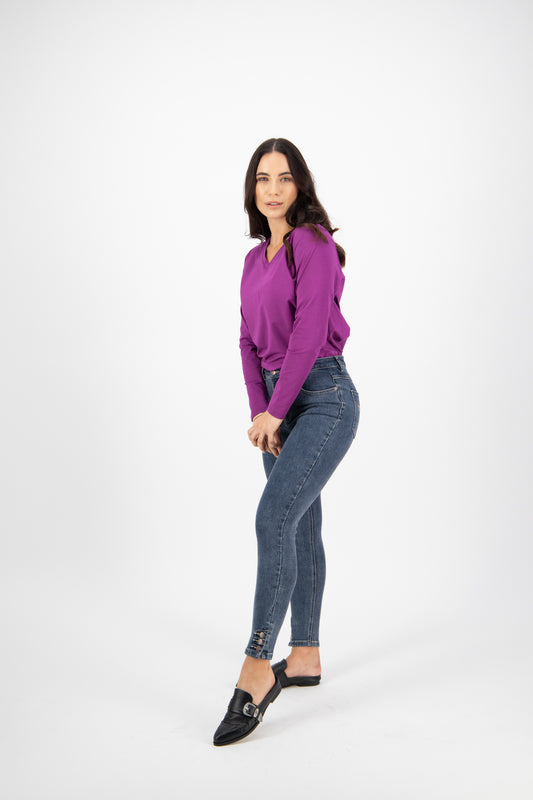 Ankle Grazer Jeans - Cuff Button Indigo Wash