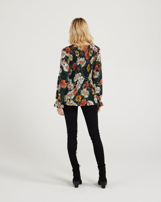 Olivia Vee Neck Top - Forest Floral - Now $30