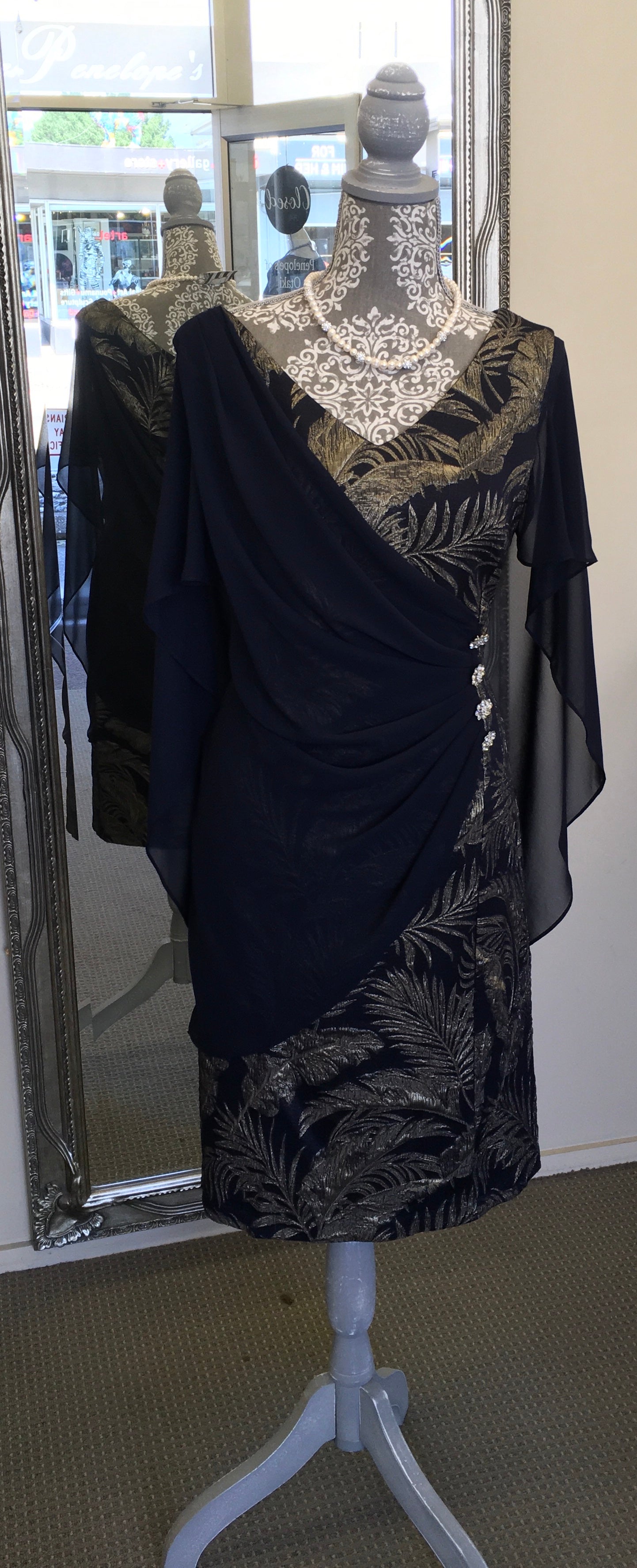 Draped Jacquard Dress Navy/Gold