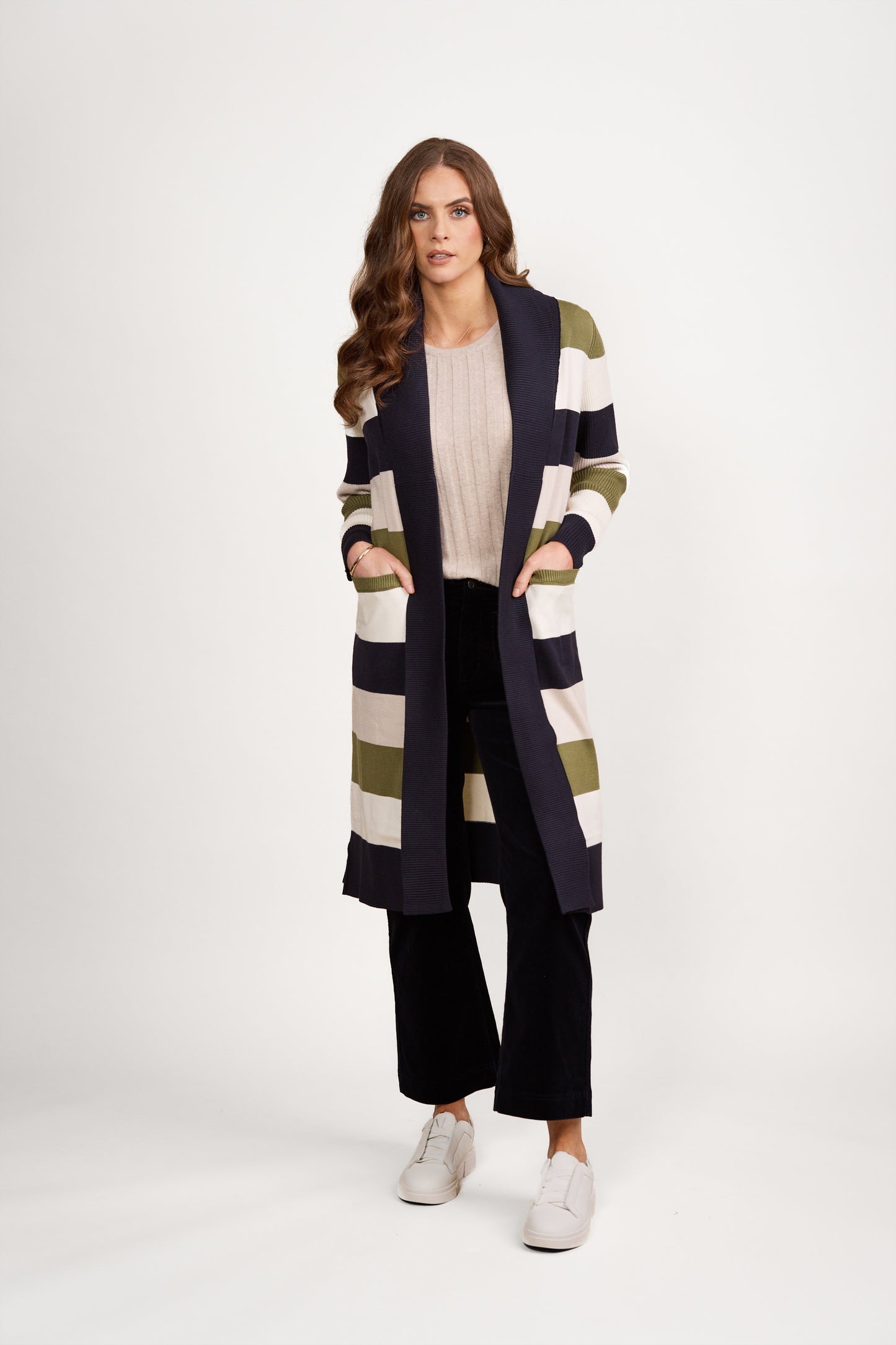 Long Line Cardi - 1065 - Sage Stripe