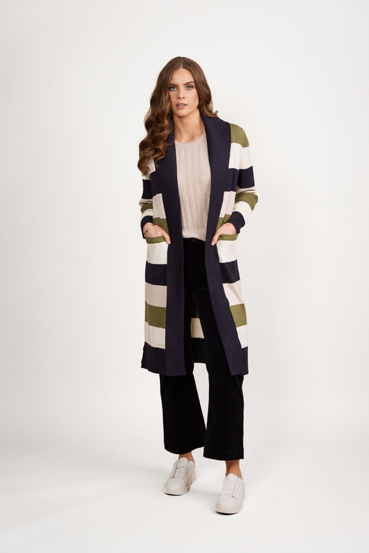 Long Line Cardi - 1065 - Sage Stripe