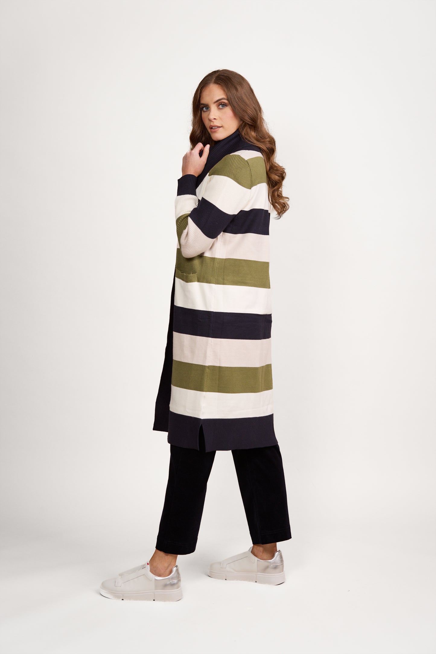 Long Line Cardi - 1065 - Sage Stripe