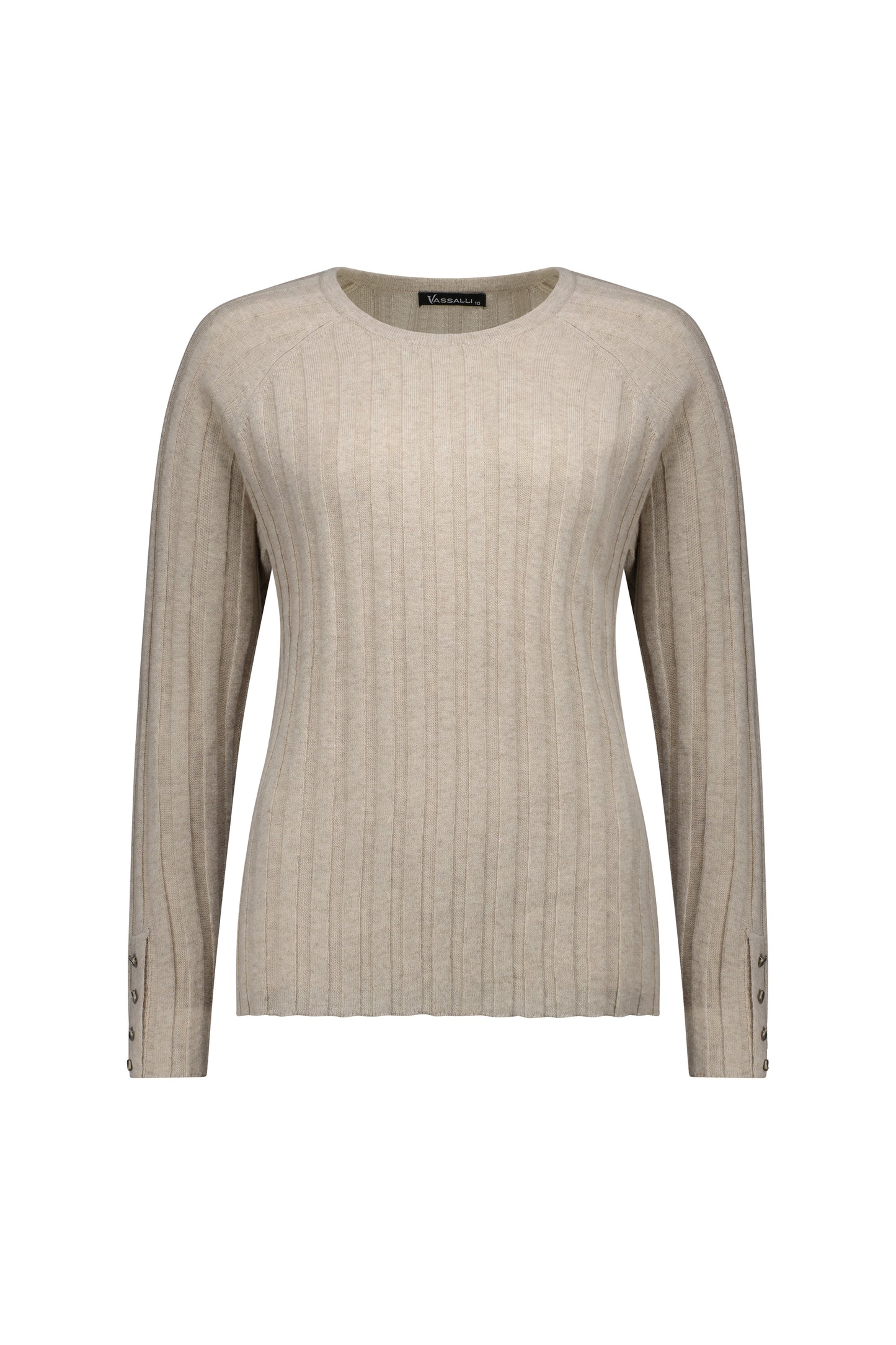 Vassalli - 1071 Ribbed Neck Jumper with Dome Cuff - Oatmeal - INSTORE