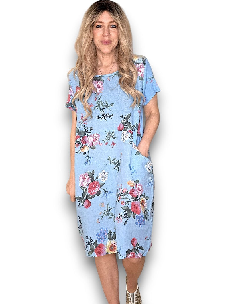Jungle Dress - Baby Blue Bouquet