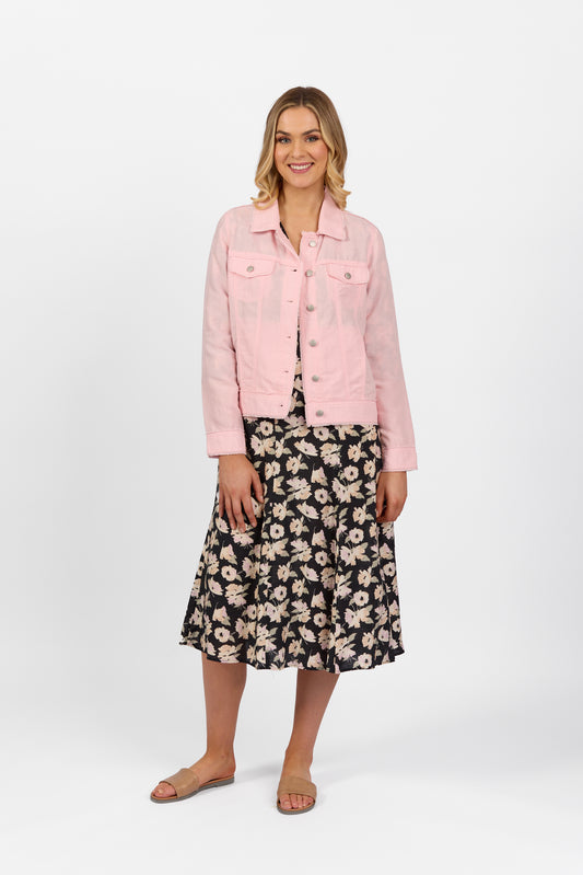 Vassalli- Linen Jacket with Frayed Seams - 2026A - Light Pink - 40% Off