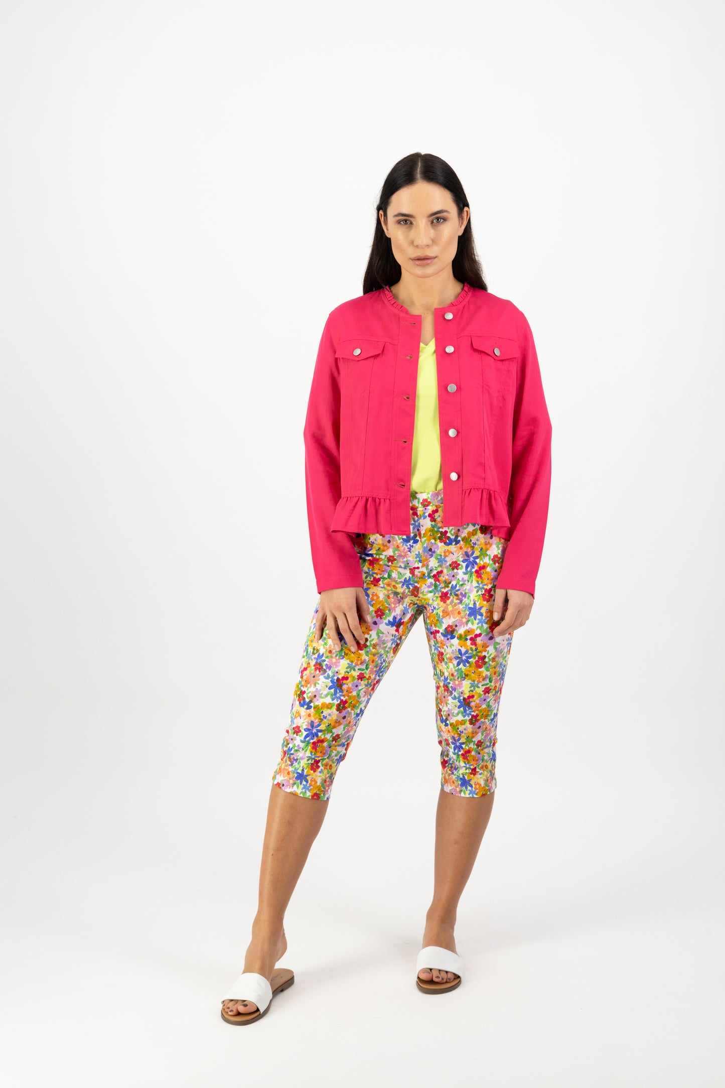 Vassalli - 2047N - Tencel Jacket with Frill Hem - 2 Colours - 50% Off - Cerise and Green only left