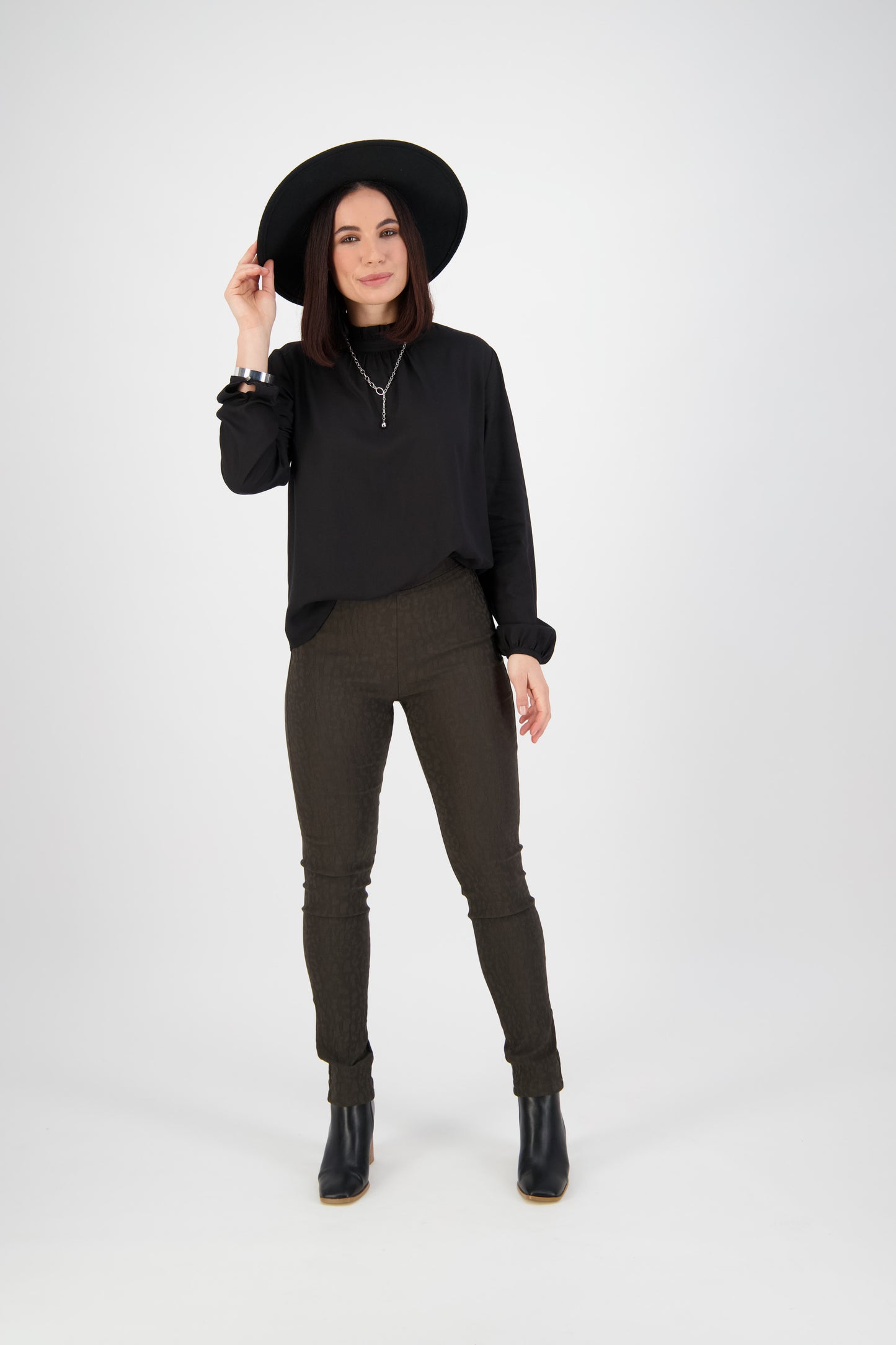 Slim Leg Embossed Pull On 230AF Olive 50% Off