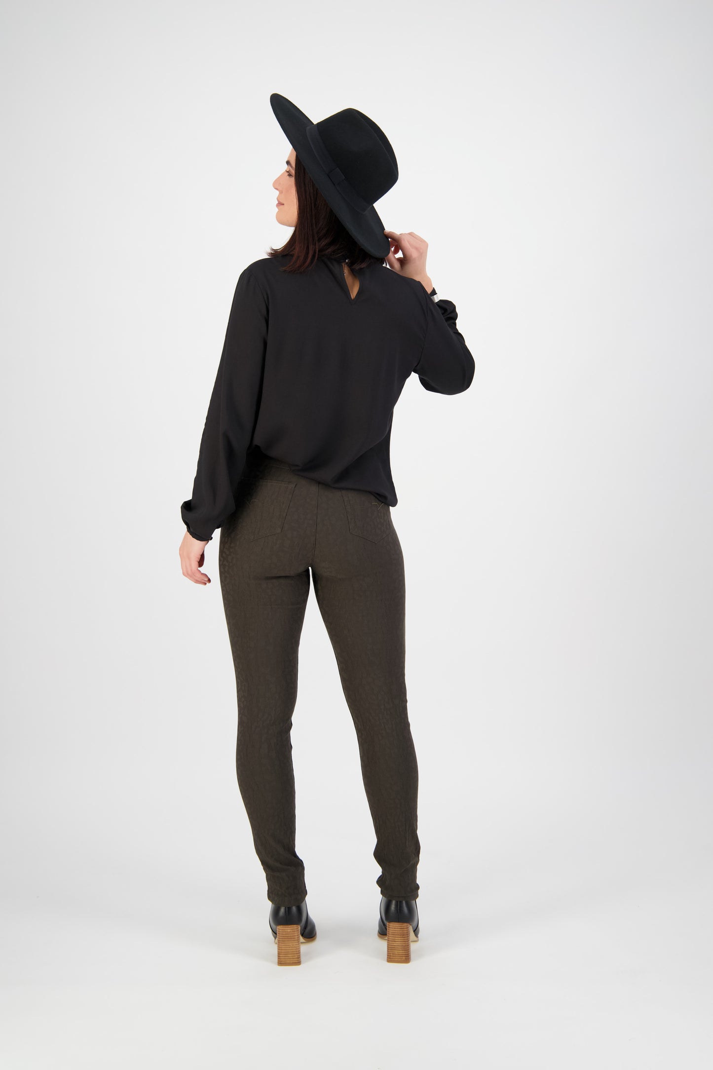 Slim Leg Embossed Pull On 230AF Olive 50% Off