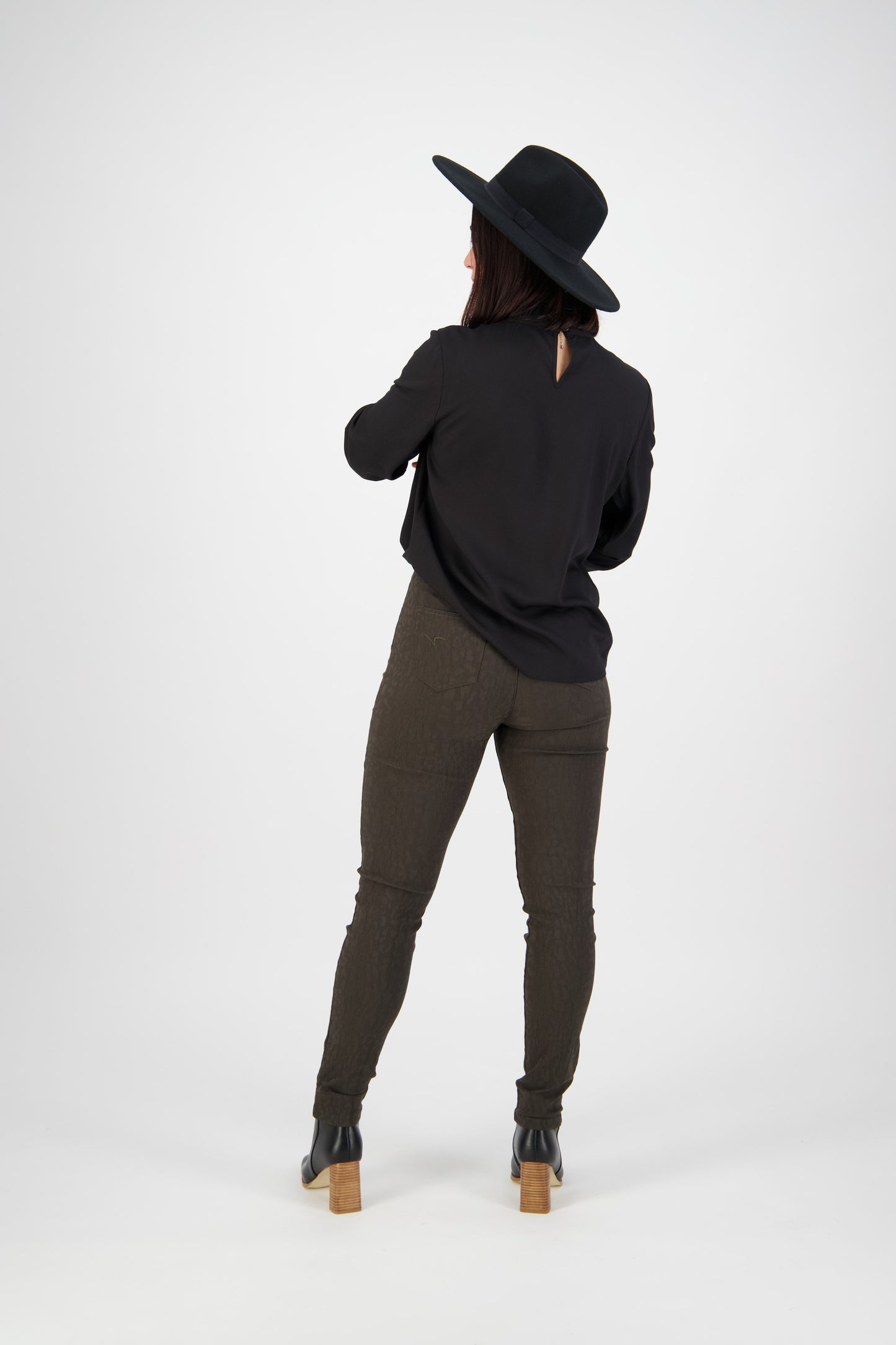 Slim Leg Embossed Pull On 230AF Olive 50% Off