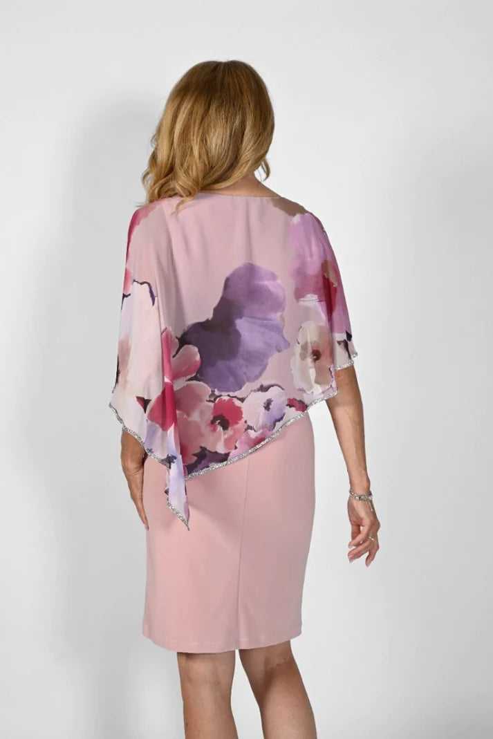 Frank Lyman - Floral Overlay Dress - 232204 - Blush/Purple