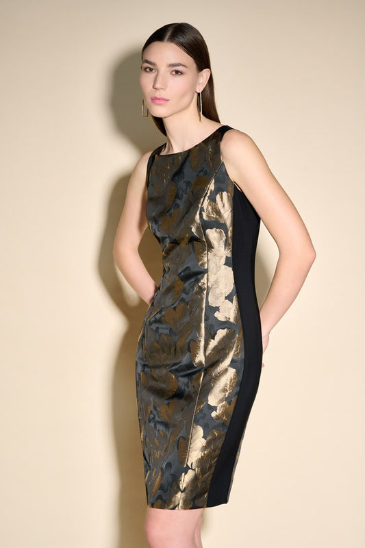 Joseph Ribkoff - Floral Jacquard Dress - 233715 - Black/Gold 1 x 16 left