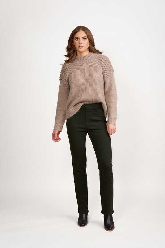 Vassalli -234K Pull On Knit Denim Pant - Forest - INSTORE