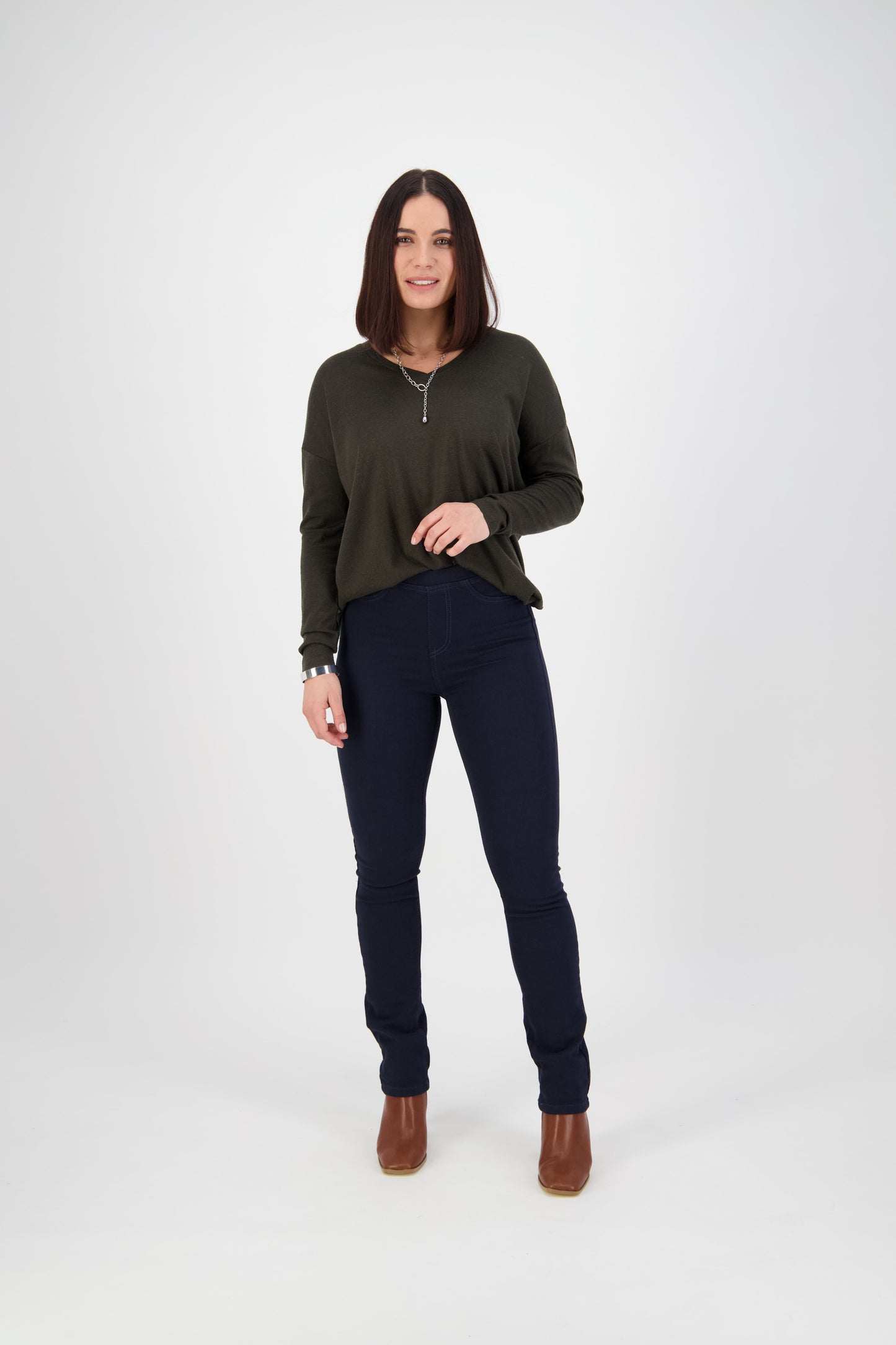 Slim Leg Full Length Knit Denim Pull On - 234K - Carbon Blue