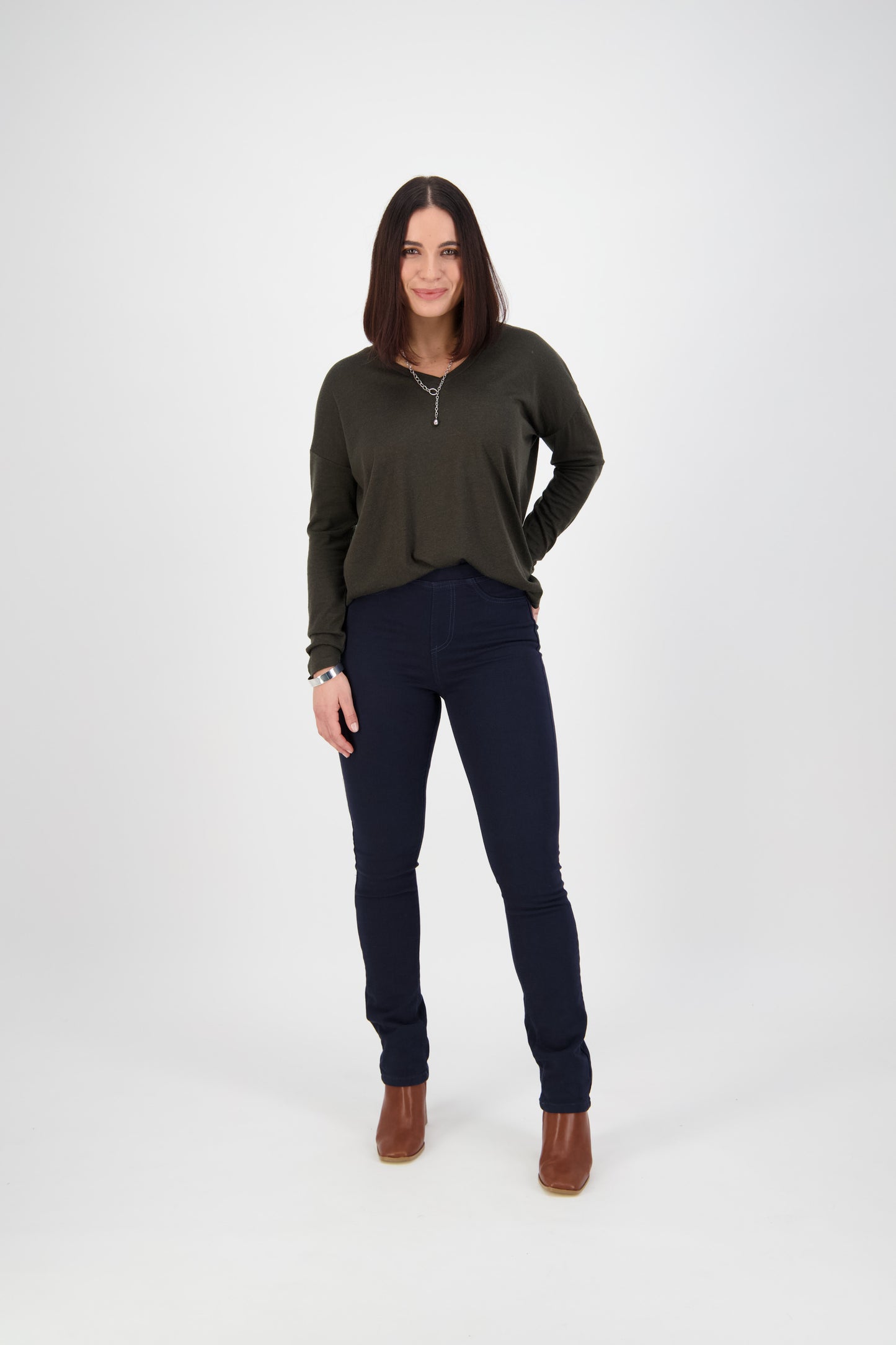 Slim Leg Full Length Knit Denim Pull On - 234K - Carbon Blue