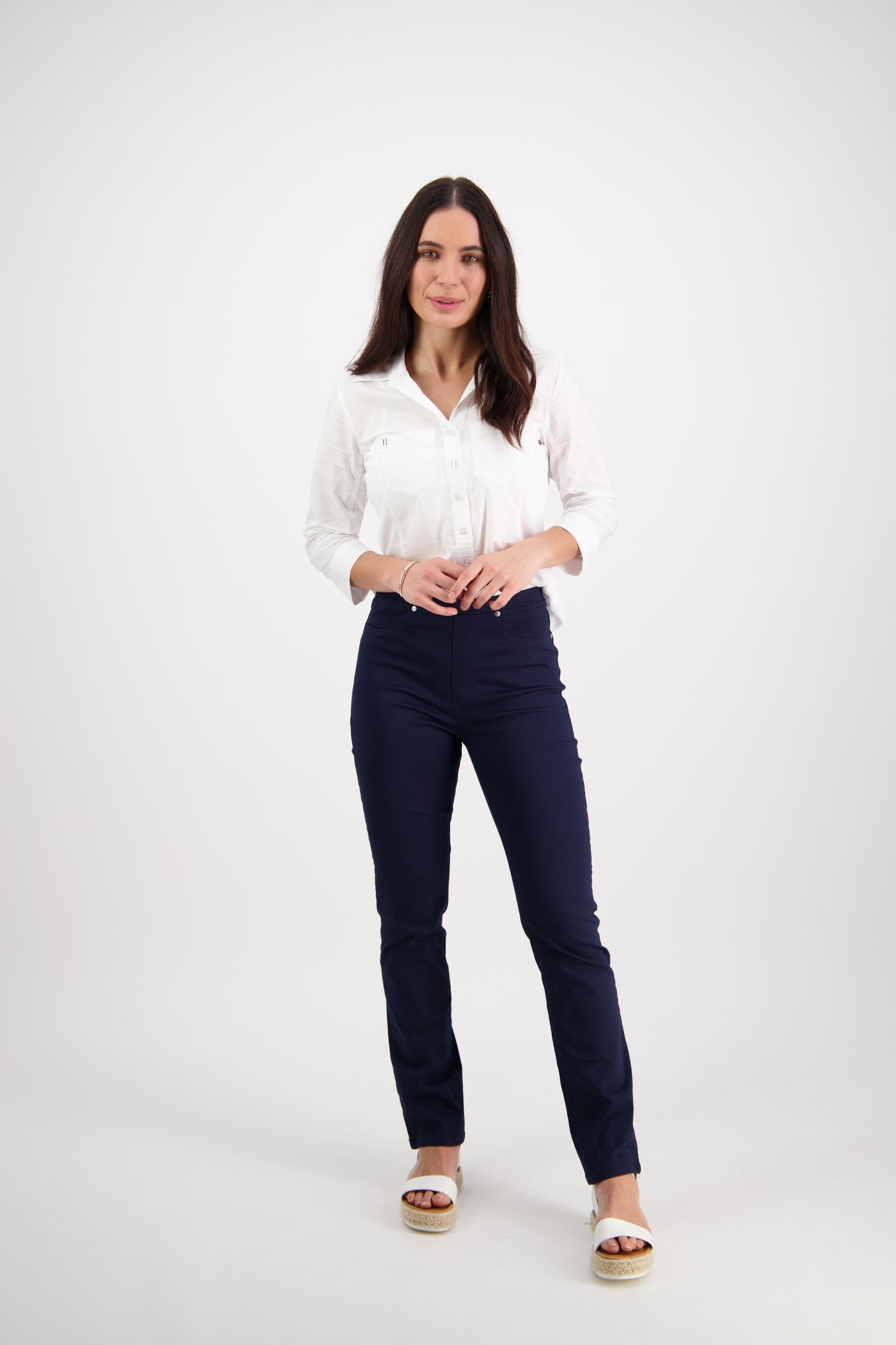 Vassalli - Slim Leg Pull-On Cotton Pant - 234LW - Navy