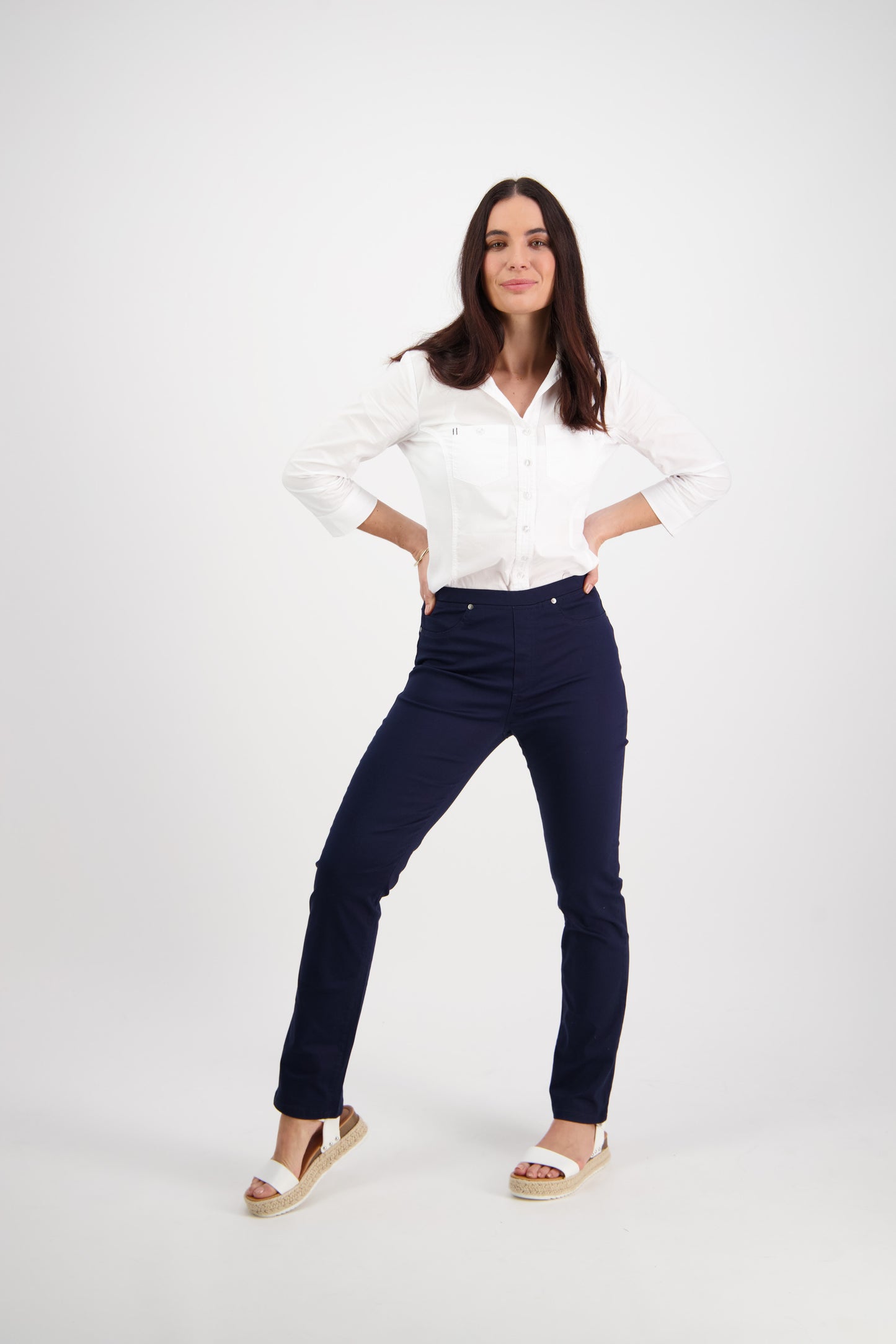 Vassalli - Slim Leg Pull-On Cotton Pant - 234LW - Navy