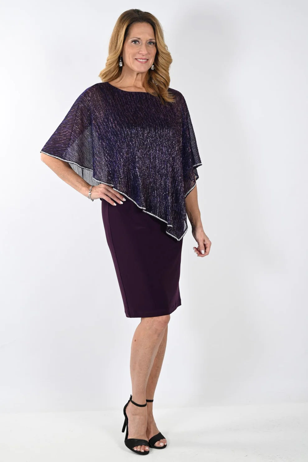 Frank Lyman - Metallic Overlay Dress Style - 239158 - Pink/Purple