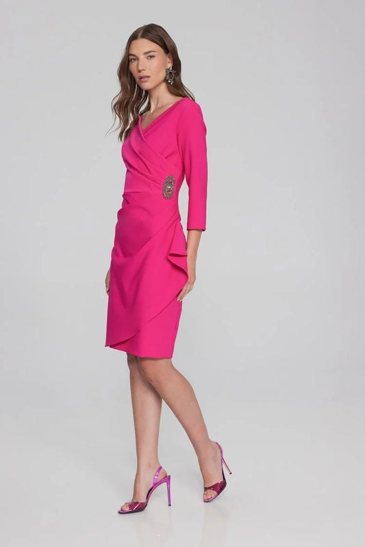 Joseph Ribkoff - Lux Twill Wrap Dress - 241705 - Shocking Pink