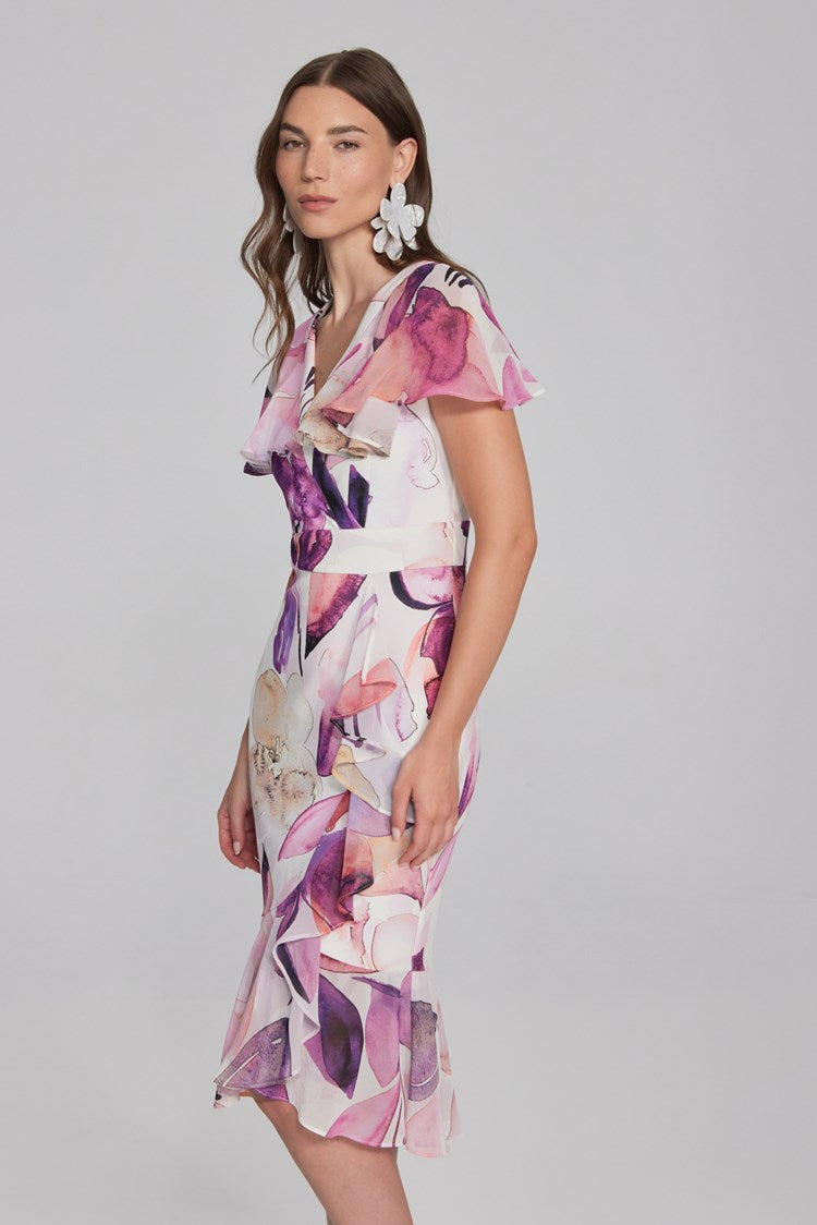 Joseph Ribkoff - Floral Print Scuba Crepe and Chiffon Dress - 241732
