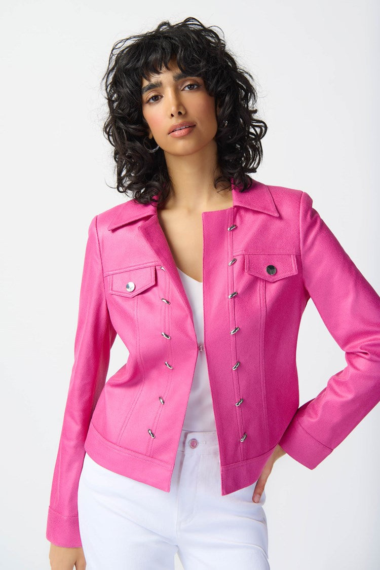 Joseph Ribkoff - Foiled Suede Jacket With Metal Trims - 241911 - Bright Pink
