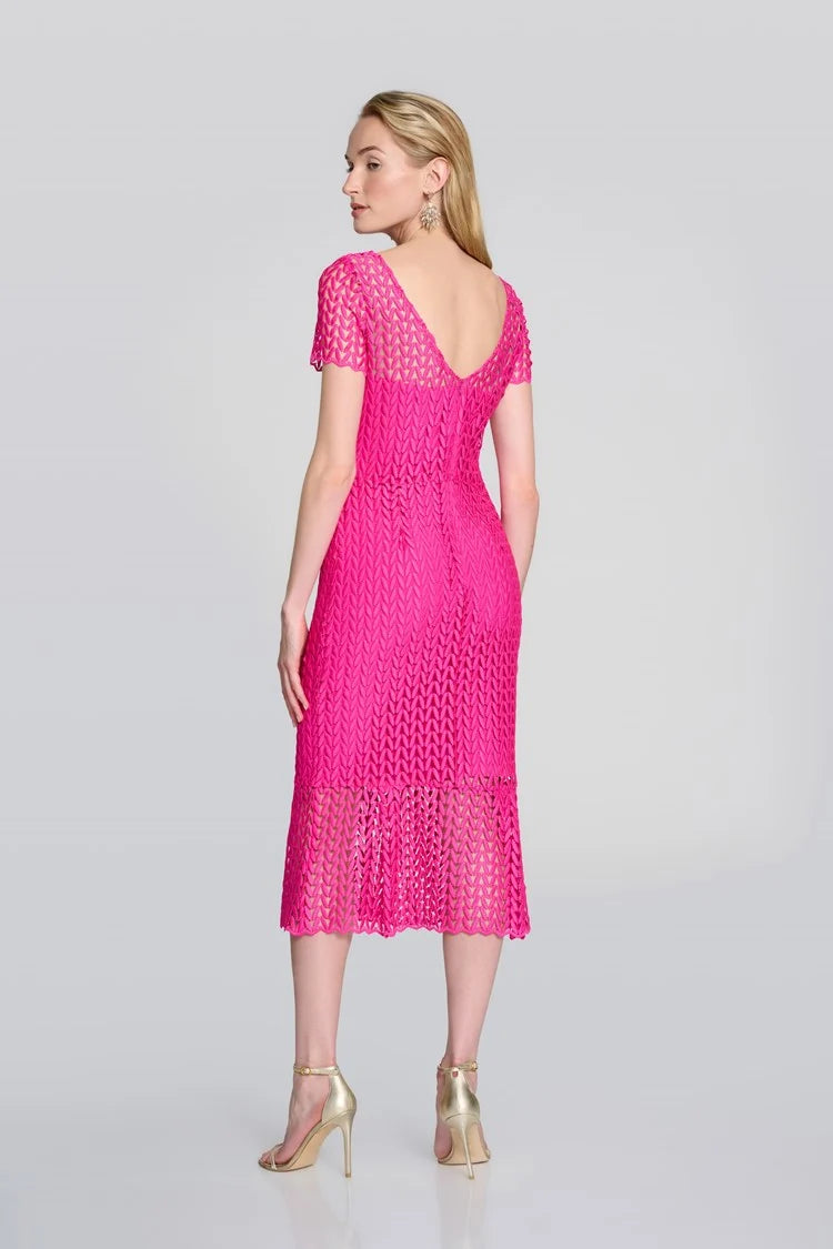 Joseph Ribkoff - Guipure Lace Flounce Dress - 242704 - Shocking Pink