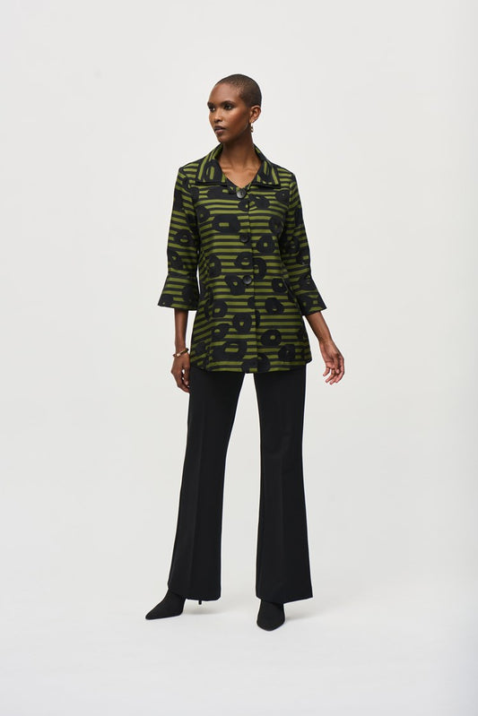 Joseph Ribkoff - Jacquard Stripe Print Trapeze Jacket - 243093 -- Black/Green - 50% Off