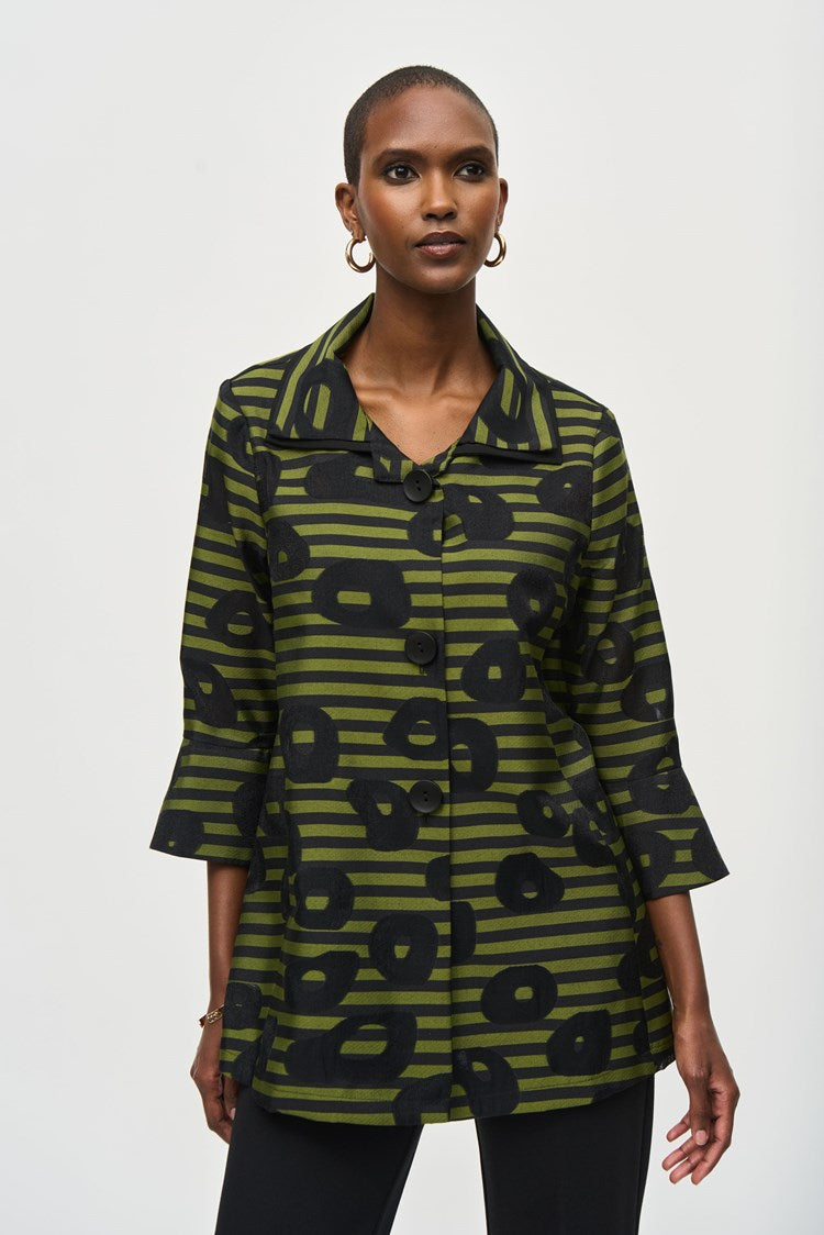 Joseph Ribkoff - Jacquard Stripe Print Trapeze Jacket - 243093 -- Black/Green - 50% Off