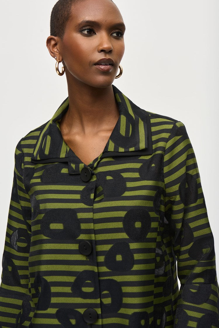 Joseph Ribkoff - Jacquard Stripe Print Trapeze Jacket - 243093 -- Black/Green - 50% Off