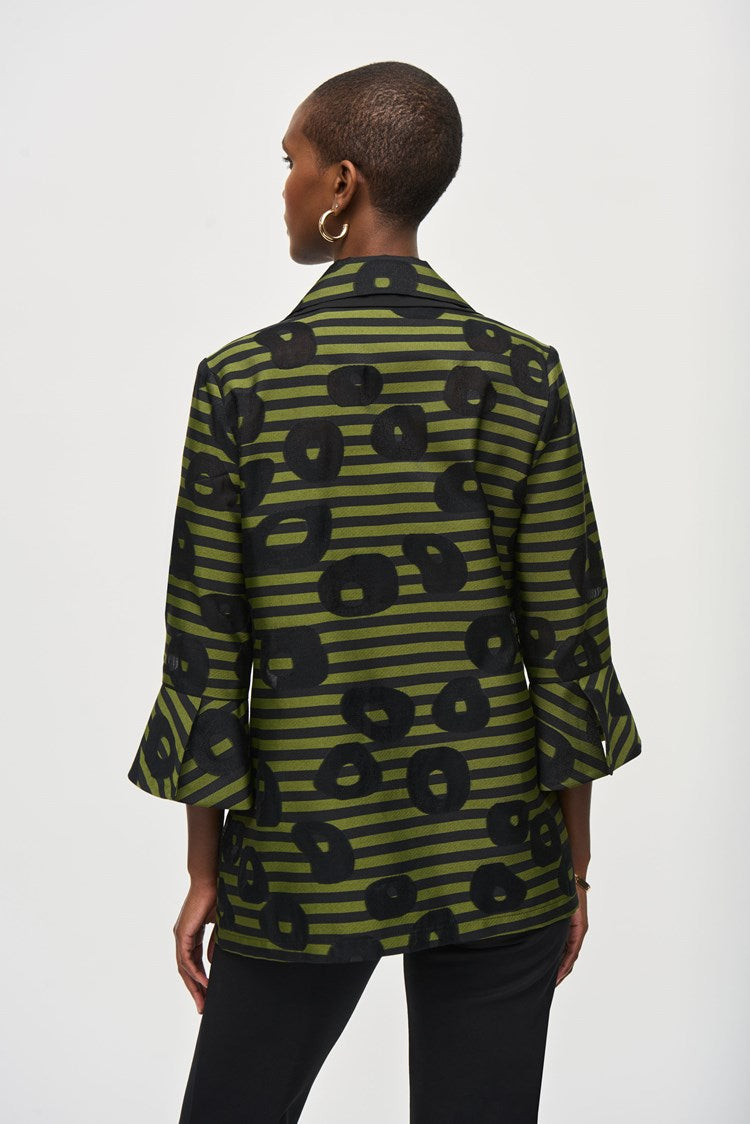 Joseph Ribkoff - Jacquard Stripe Print Trapeze Jacket - 243093 -- Black/Green - 50% Off