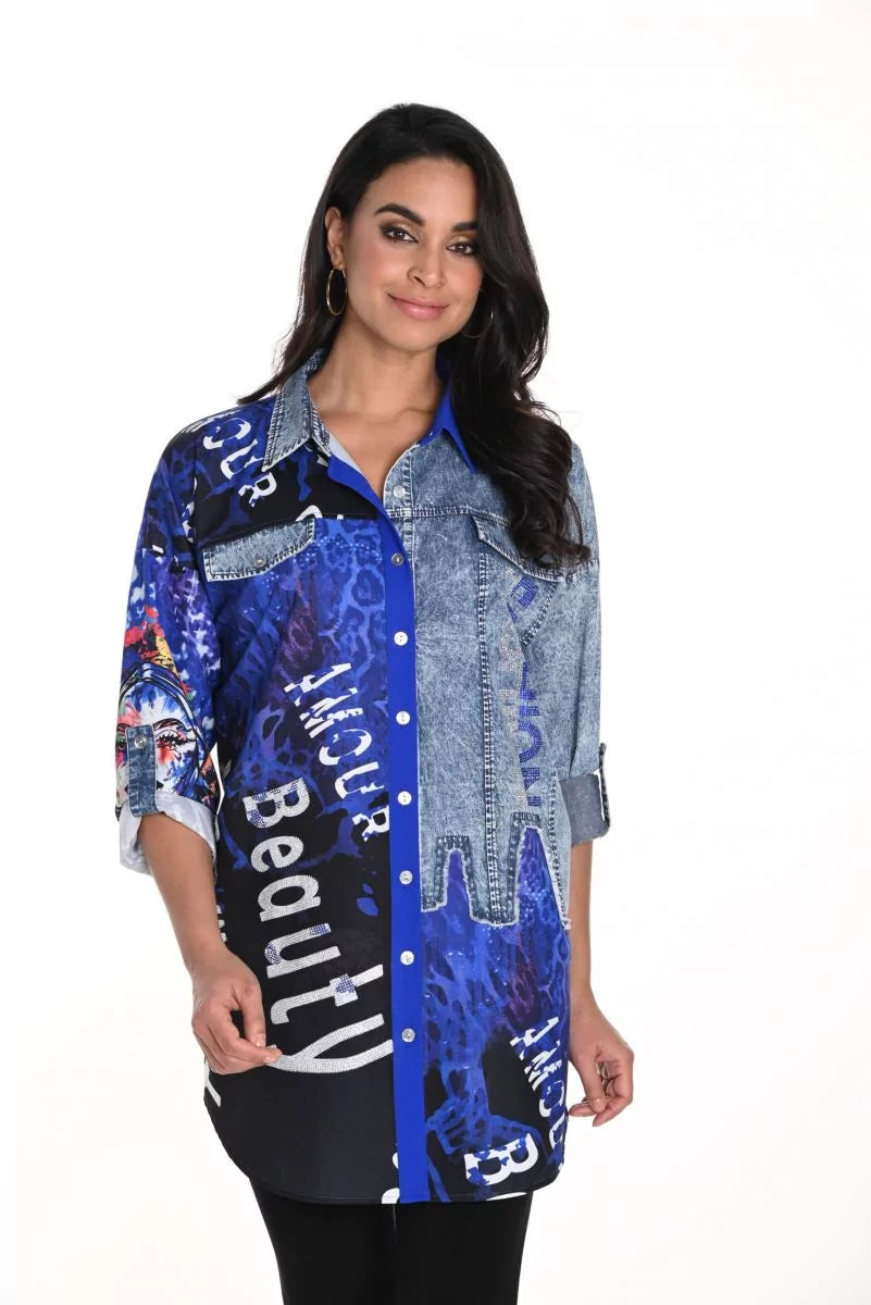 Frank Lyman Abstract Print Shirt - 243528U - Blue/Black - 50% Off 1 x Size L (14) left