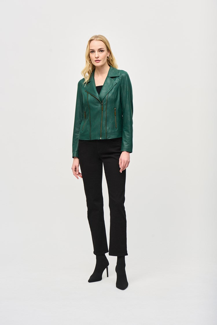 Joseph Ribkoff - Foiled Knit Moto Jacket - 243905 - Absolute Green