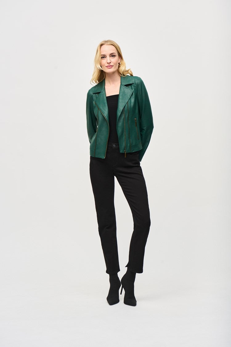 Joseph Ribkoff - Foiled Knit Moto Jacket - 243905 - Absolute Green