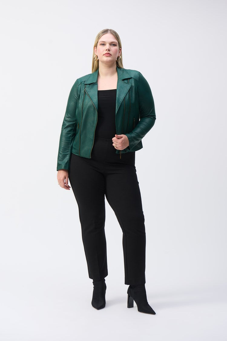 Joseph Ribkoff - Foiled Knit Moto Jacket - 243905 - Absolute Green