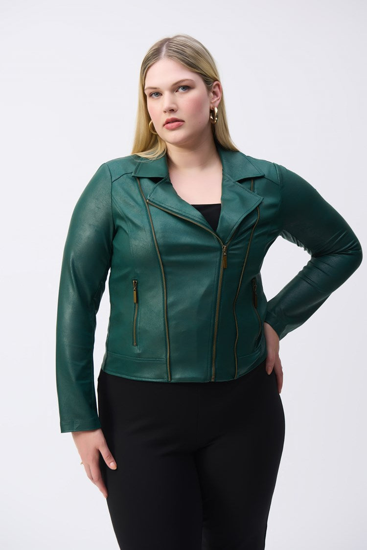 Joseph Ribkoff - Foiled Knit Moto Jacket - 243905 - Absolute Green