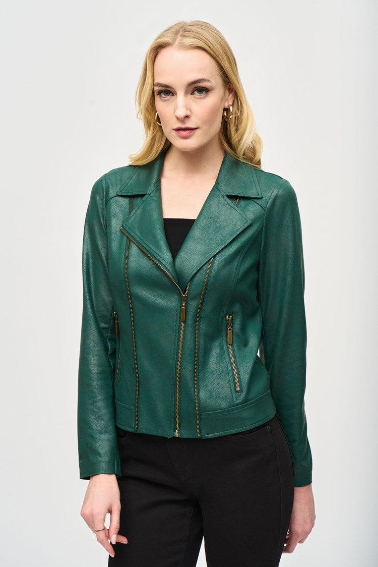 Joseph Ribkoff - Foiled Knit Moto Jacket - 243905 - Absolute Green