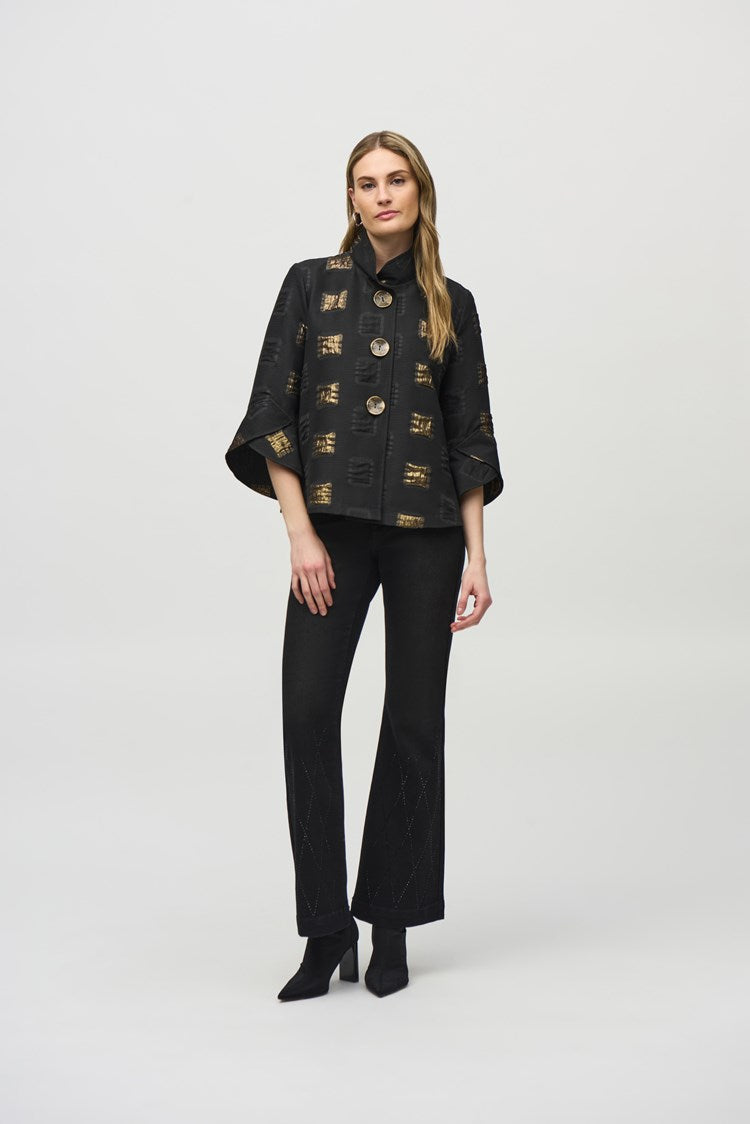 Joseph Ribkoff - Lurex Jacquard Trapeze Jacket - 244205 - Black/Gold