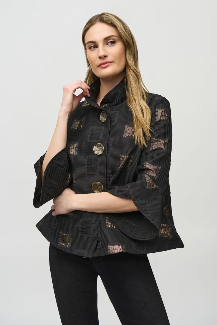 Joseph Ribkoff - Lurex Jacquard Trapeze Jacket - 244205 - Black/Gold