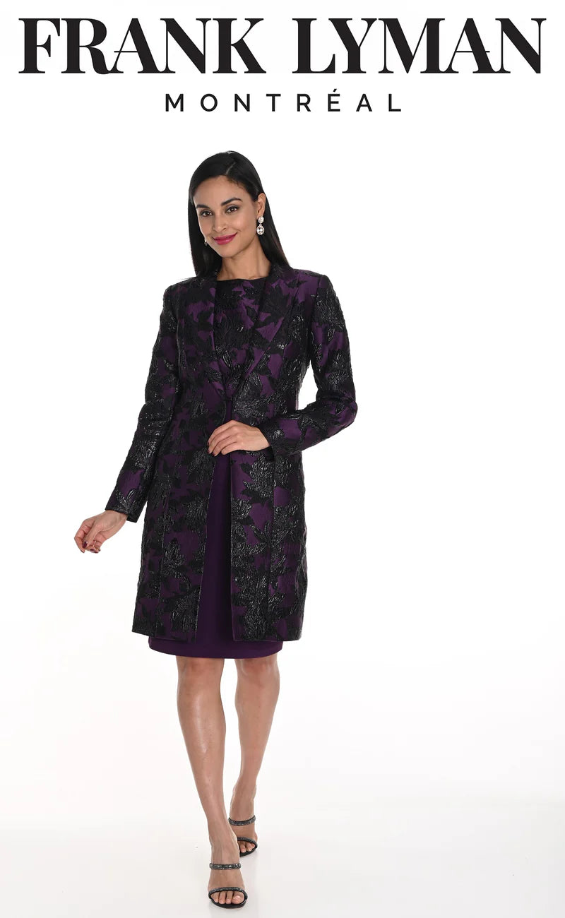 Frank Lyman - Metallic Embossed Dress and Matching Jacket - 249314/249423 - Purple/Black