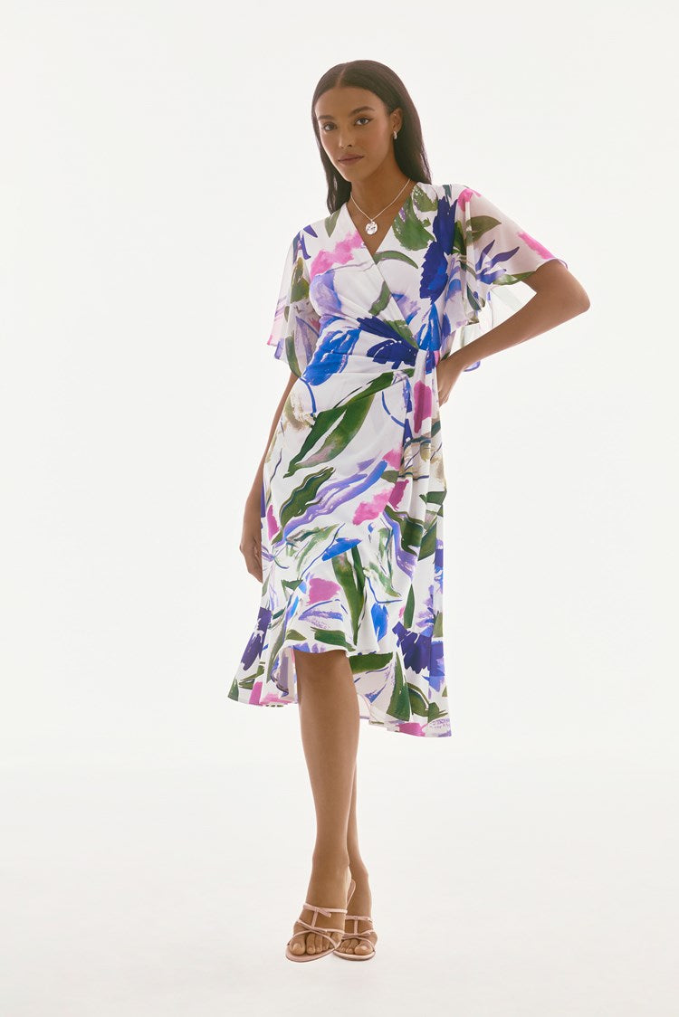 Joseph Ribkoff - Silky Knit & Chiffon Floral Wrap Dress - 251707