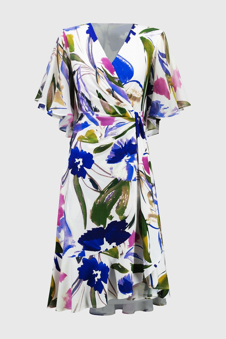 Joseph Ribkoff - Silky Knit & Chiffon Floral Wrap Dress - 251707