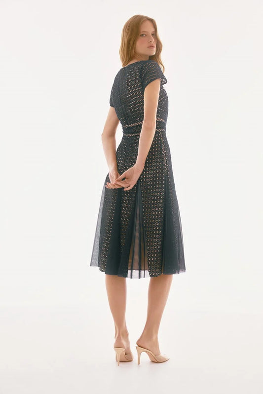 Fit & Flare Mesh Dress - Navy/Nude - Now $200